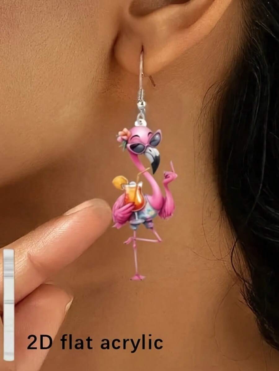 1 par de pendientes acrílicos 2D con flamencos, accesorio de moda para vacaciones