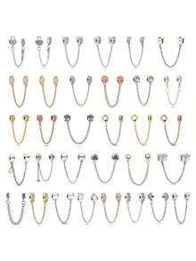 1pc Fashionable Personalized Silver, Gold, Rose Gold Multi-Element Heart Charm, Suitable For DIY Bracelet, Bangle, Anklet, Safety Chain Pendant - Chain - View 2