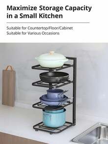 Pot Rack For Pot Storage Kitchen Stainless Steel Shelf Rack Under The Sink Multi-Layer Household Cabinet Layered - Double-layer Black [adjustable Layer Distance] - View 4