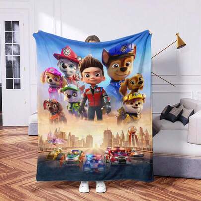 Paw Patrol 1 Peça Cobertor Flanelado Macio com Tema Patrulha Canina - Padrão de Desenho Animado Confortável de Dupla Face, Adequado para Sofá, Quarto, Sala de Estar - Cobertor para Acampamento e Soneca - Presente Ideal para Amigos e Família