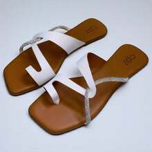Women's Flat Slide Sandals Glitter Rhinestone Casual - 白色 - 查看 4