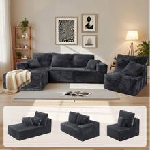 NIZULA FOAM 135'' Cloud Sectional Couch With L-Shaped Recliner,(Gray) Boneless Corduroy Sofa With Deep Seat, Modern Modular Couch For Living Room, No Assembly Required, Comfy Plush Corduroy Fabric,Sofa De Sala,Couch,Sofa Cama,Muebles Para Sala,Couch For Living Room, Living Room Furniture, Muebles, Bedroom Furniture Set, Recliner Chair For Adult, Living Room Set Furniture. - 灰色 - 查看 5