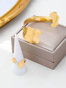 1 套女士不对称几何设计开口手镯套装 - 金黃色 - 查看 5