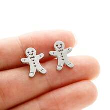1 Paar Edelstahl Lebkuchenmann Ohrstecker, Weihnachtsgeschenk - GED399 - Übersicht 9