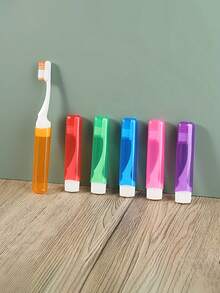 6pcs Foldable Travel Toothbrush Set With Storage Case, Medium Hardness Nylon Bristles, Unscented, Suitable For Men And Women, Manual Toothbrush Set, Portable For Travel, Camping, School And Home Use - Multicolor - View 2