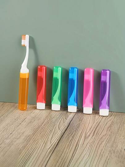 6 pezzi Set di spazzolini da viaggio pieghevoli con custodia, setole in nylon di media durezza, senza profumo, adatti per uomo e donna, set di spazzolini manuali, portatili per viaggi, campeggio, scuola e uso domestico