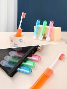 6pcs Foldable Travel Toothbrush Set With Storage Case, Medium Hardness Nylon Bristles, Unscented, Suitable For Men And Women, Manual Toothbrush Set, Portable For Travel, Camping, School And Home Use - Multicolor - View 5