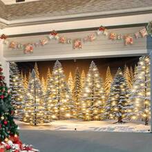 Durable Polyester Christmas Garage Door Banner - With Illuminated Snow & Tree Design, Easy To Hang As Holiday Decor - Multicolor - View 5
