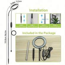 80 ampoules LED Spectre complet Lumière de croissance des plantes, Lampe de culture intérieure grande taille 165 cm, Cou de cygne 360°, Minuterie 3/9/12H, Gradation 10 niveaux, Hauteur réglable (28-165 cm), Insertion dans le sol et base en métal, Convient pour les grandes plantes - Noir (double usage) - Voir 3