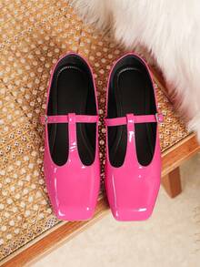 2026 Damen Mode Perlen Lackschuhe mit quadratischer Spitze im Vintage-Stil, vielseitige Lässig Schuhe für Frühling/Herbst, 2025 Neuankömmling Bestseller Damen Ballerinas mit Perlenlack - Heißes Pink - Übersicht 4