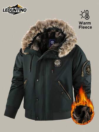 LEDUNTINO Erkek Sonbahar/Kış Moda Fermuarlı Açık Hava Rahat Dolgulu Ceket, Çıkarılabilir Kürk Yaka, Çok Cepli, Düğmeli, Termal Astarlı, Rüzgar Geçirmez - Erkek Arkadaş İçin İdeal Hediye, Sonbahar Kış Aylarında Açık Hava Ceket Montu İçin Uygun, Erkek Giyim