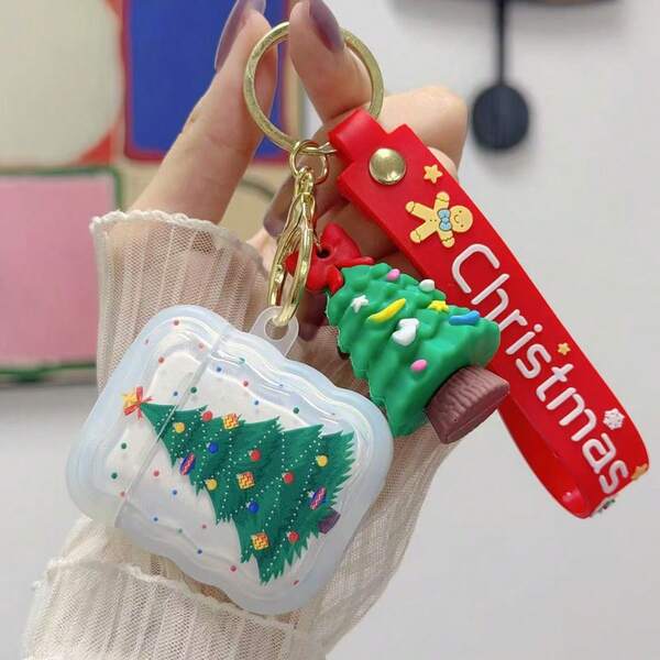 1pc Christmas Painted 3D Christmas Tree Ornament Earphone Case