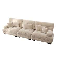 3 Seater Modular Corner Sofa With Deep Seat, Comfortable Upholstered Chenille Sofa Bed For Living Room, Apartment, Studio, Office, Light Brown Chenille - 米色 - 查看 10