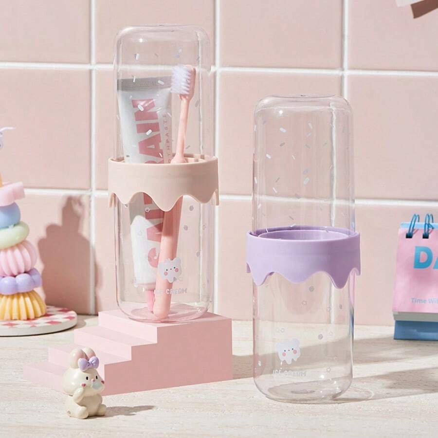 1 Portable Travel Toothbrush Storage Box - Portable Plastic Toothpaste Cup, Mouthwash Cup With Lid, Toothpaste, Toothbrush Storage Box, Essential Mouthwash Cup For Travel, Bathroom Mouthwash Cup, Portable Hygiene Solution, Suitable For Business Travel And Vacation, Suitable For 4 Seasons - Multicolor - View 1