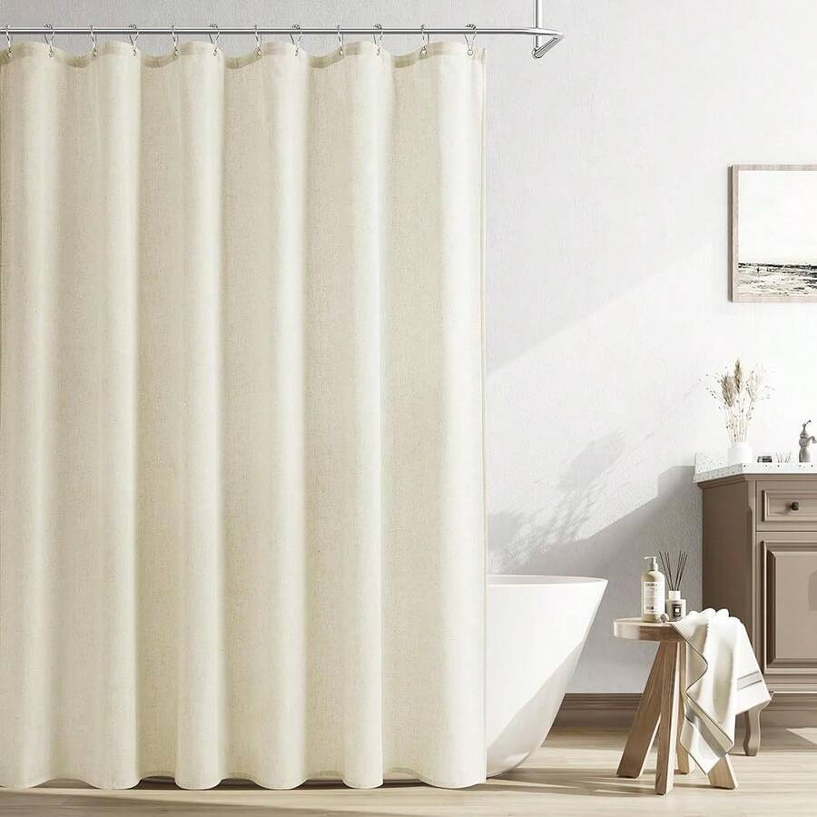 Naturoom Ivory Linen Shower Curtain, Cloth Textured Fabric Shower Curtain Set With Hooks, Simple Elegant Modern Farmhouse Country Ultra Thick Bath Curtains For Bathroom,Water Repellent,72x90{"Color_name":"Ivory","Size_name":"72\"Wx90\"L(Packof1)"} - 多色4 - 查看 1