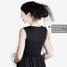 Sucrain 2pcs Women Mesh Veils Bridal Lace Birdcage Face Veils With Hair Clip For Halloween Wedding Party Gothic Costume Decorate Black White - 如圖 - 查看 4