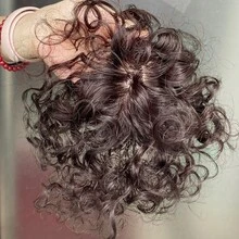 Curly Hair Toppers For Women Human Hair Clip In Hairpiece With Silk Base Natural Black Dark Brown For Thinning Hair 8 Inch - Multicolor - View 8