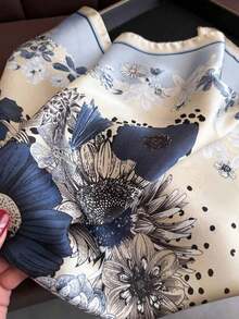 1 Piece Of Women's Elegant Retro Printed Thin Satin Square Imitation Silk Scarf, Bohemian Retro Casual Women's Scarf, Shawl, Lightweight And Comfortable Women's Headscarf, Suitable For Daily Wear And Outings In Spring And Summer - 印刷 - 查看 4