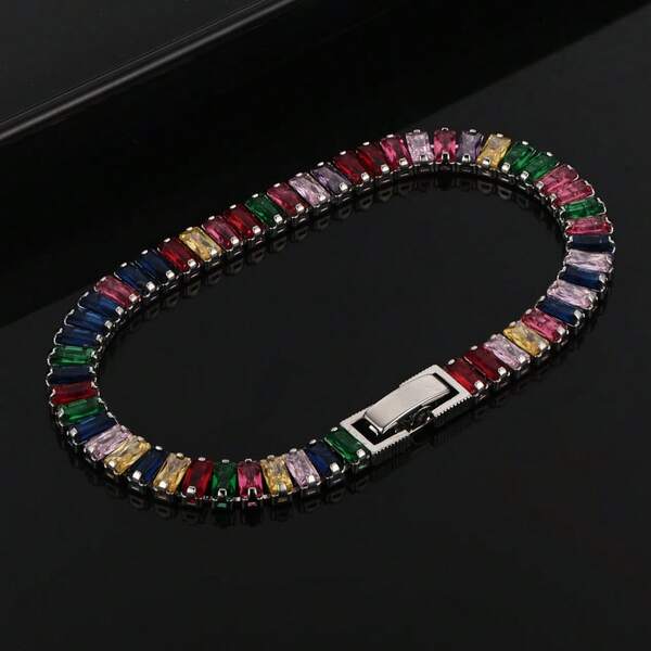 925 Sterling Silver Plated Bracelet Chain Light Luxury Color Crystal Hand Jewelry For Women Charm Wedding Gift Girl Party 18cm