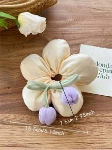 1pc Unique High-End Blogger Style Sponge Flower Hair Scrunchie, 3D Bread Hair Tie, Vacation Style Big Coil Hair Accessory, 3D Tulip Big Coil Hair Scrunchie, High-End Bun Hair Tie, Suitable For Daily, Campus, Holiday, Party, Vacation ,Beauty ,Ponytail Holders ,Hair Elastics ,Hair Rubber Bands ,Hair Rope