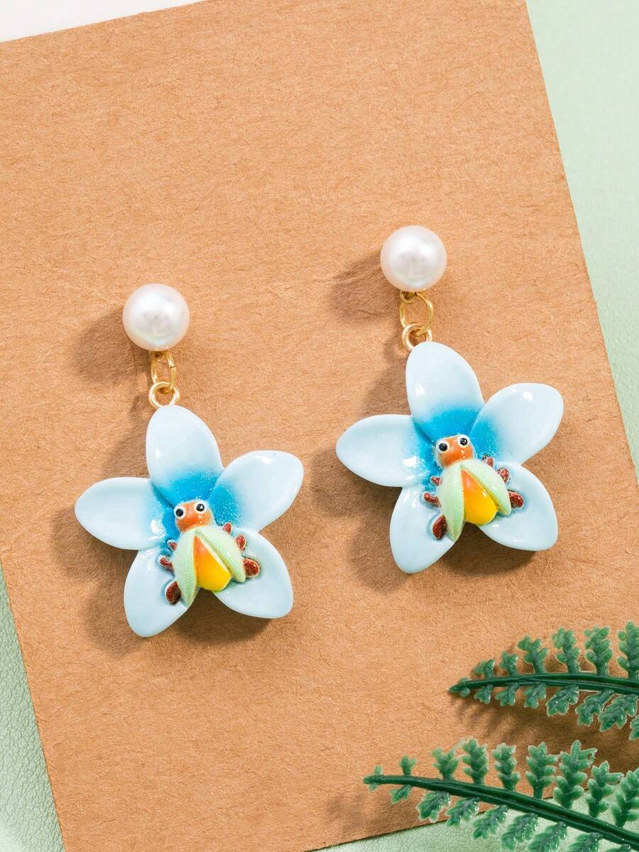 一对可爱创意树脂花朵仿真昆虫七星瓢虫女款耳环 - 七星瓢蟲 - 查看 1