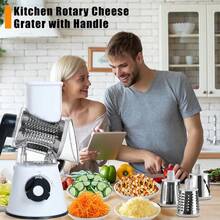 3-In-1 Rotary Cheese Grater & Vegetable Slicer, Mandolin Slicer With Detachable Blades, Built-In Storage Box, Waffle Cutter With Comfort Handle, Strong Suction Base & Nut Chopper, All-In-One Multifunctional Kitchen Gadget - White - View 8