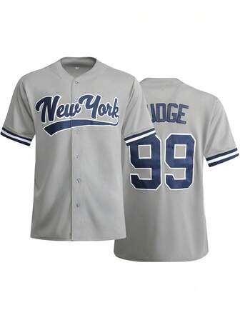 Camiseta de béisbol para hombre con botones grises bordados, cardigan deportivo y camiseta casual de entrenamiento