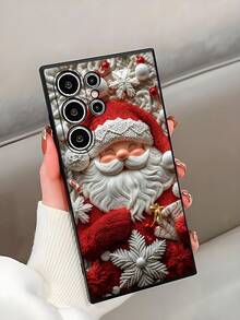 1pc Fashionable Santa Claus & Snowflake Red Festive Black Phone Case Compatible With IPhone 17/17 Air/17 Pro/17 Pro Compatible With Redmi, Compatible With Galaxy A04e/A05s/A13/A14/A15/A34/A35/A50/A52/A53/A54/S21/S22/S23/S24/S25/S25UGOOGLE 6A/ 12T/13T/14t - Black - View 3