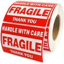 500张/卷易碎贴纸卷 - “小心轻放”“易碎”警告标签，红色和白色，感谢留言，非常适合运送易碎物品 - 彩色 - 查看 3
