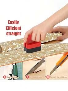 1pc Easy Cut Manual Wrapping Paper Cutter With Wheels,Christmas Gift Wrapping Paper Cutter - Portable, Efficient Straight Line Wrap Trimmer For All Rolls And Paper, No Battery Required, Wrapping Paper Cutter, Paper Roll Cutter,For Scrapbooking And Gift Wrapping, Easy To Use Cylindrical Packaging Cutter - Multicolor - View 7