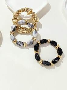LADYCOCO 3pcs Vintage Thick Chunky Acrylic Beaded Multilayer Bracelet, Transformable Gold Chip Bracelet, Suitable For Women, Couples, Party, Daily Wear - Multicolor 30 - View 6