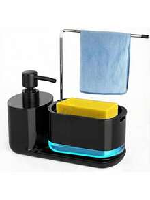 Bebeay Dispensador De Jabon Cocina, 4 In 1 Dispensador Deón para Trastes con Soporte para Paños y Jabonera, Abs Resistente, Juego De Jaboneras Organizador para Cocina, Baño y Fregadero (Nergo) - nervio - Ver 9