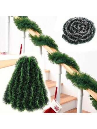 10PCS 9 Cm 2-Meter Encrypted Christmas Decorative Strips, Woolen Strips, Floral Ribbons, Dark Green, White Edge, Green Edge, Festive Atmosphere Decoration Supplies