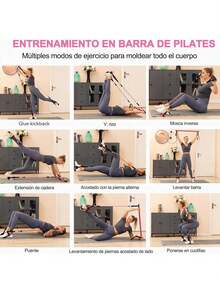 MATTJIASPOP Kit de Barra de Pilates Portátil,16 en 1 Juego de Bandas de Resistencia para Ejercicio Ajustable,Barra de Resistencia con 6 Bandas Elásticas Pesadas,Palo de Pilates de Estiramiento - 1 - Ver 5