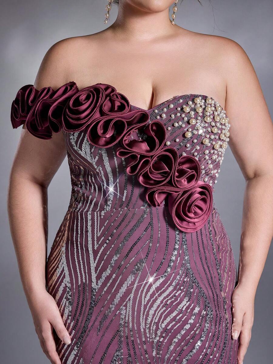 Đầm dạ hội cỡ lớn Mgiacy màu tím đính sequin họa tiết hoa 3D dáng đuôi cá, đầm hè thanh lịch dành cho nữ, phù hợp cho các buổi dạ tiệc, liên hoan và kỳ nghỉ. - Màu tím - Xem 1