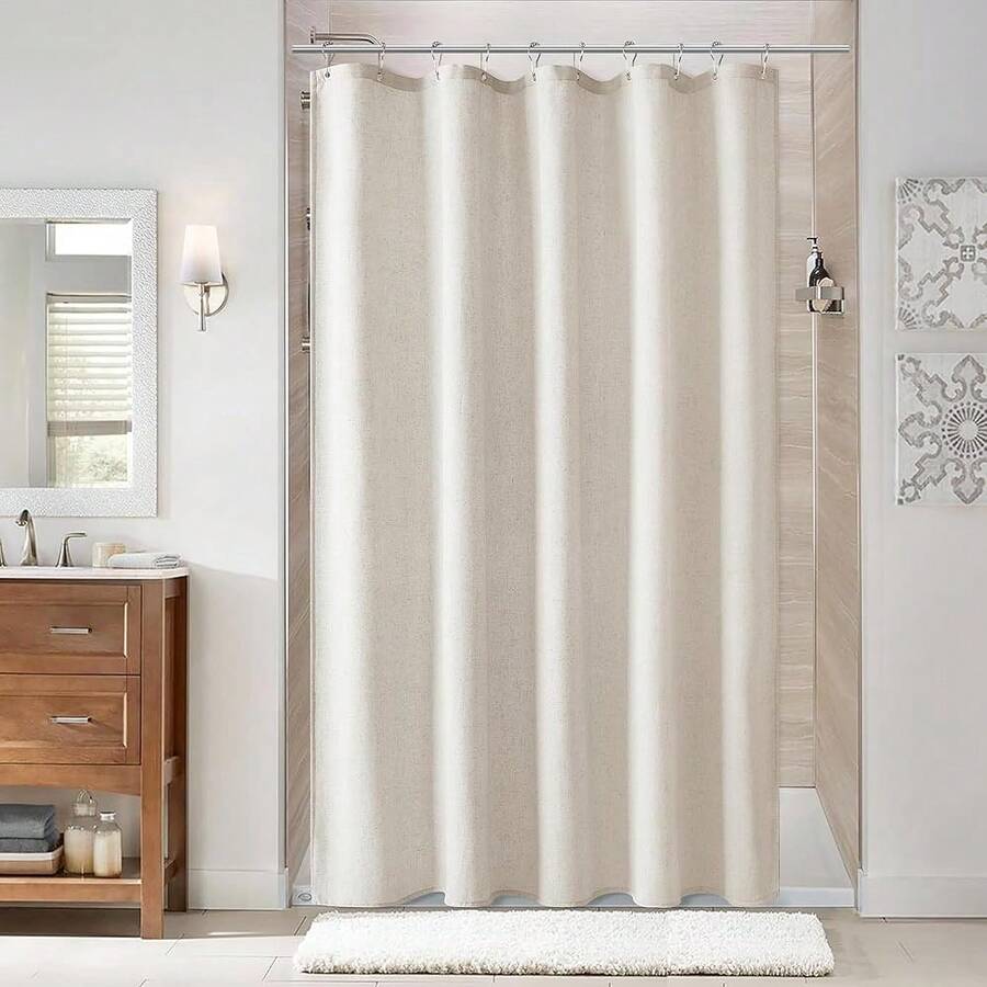 Oatmeal Linen Shower Curtain, Cloth Textured Fabric Shower Curtain Set, Simple Elegant Modern Farmhouse Country Ultra Thick Bath Curtains For Bathroom,Water Repellent,54x78{"Color_name":"Oatmeal","Size_name":"54\"Wx78\"L(Packof1)"} - 多色6 - 查看 1