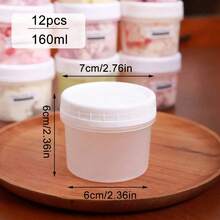 12 قطعة وعاء بلاستيكي سعة 160 مل مع غطاء لولبي، حاويات تخزين طعام دائرية قابلة لإعادة الاستخدام ومقاومة للتسرب، مناسبة للتجميد والغسالة الآلية، لتحضير الوجبات والآيس كريم واللبن والحلوى والسلطة - تشمل 12 وعاء + 12 غطاء (للنزهات الصيفية وحفلات الحزب)