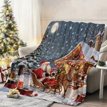 1pc Christmas Santa Claus, Snowman, Reindeer Gift Box Fleece Blanket, Super Soft Flannel Suitable For Bedroom, Living Room, Sofa And Office, Great For Travel And Gifting, Christmas