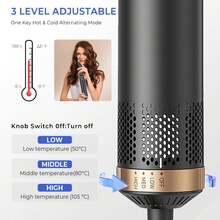 PinkSings 黑色五合一吹风机刷、可拆卸热风刷套装、负离子吹风机造型工具套装、圆形热风直发刷、丰盈热刷、卷发棒