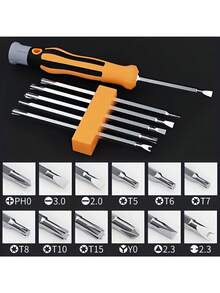 12-In-1 Heavy Duty Carbon Steel Multifunctional Screwdriver With Ergonomic Handle, Includes Impact-Resistant Case, Suitable For Smartphones, Tablets, Laptops, Electronics Repair, Home Use And Impact Driver, Comes With Flat, /Flat/Hex/Star Bits