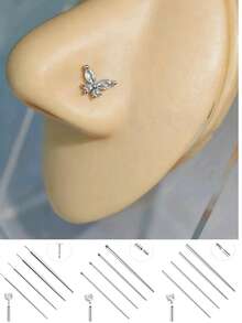 Set da 5 pezzi di piercing per il naso funzionali, in argento sterling con motivo farfalla alla moda, con zirconia cubica incastonata, ipoallergenici, adatti per piercing al naso e uso quotidiano