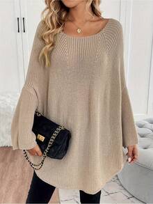 LUNE 女士圆领蝙蝠袖宽松针织毛衣