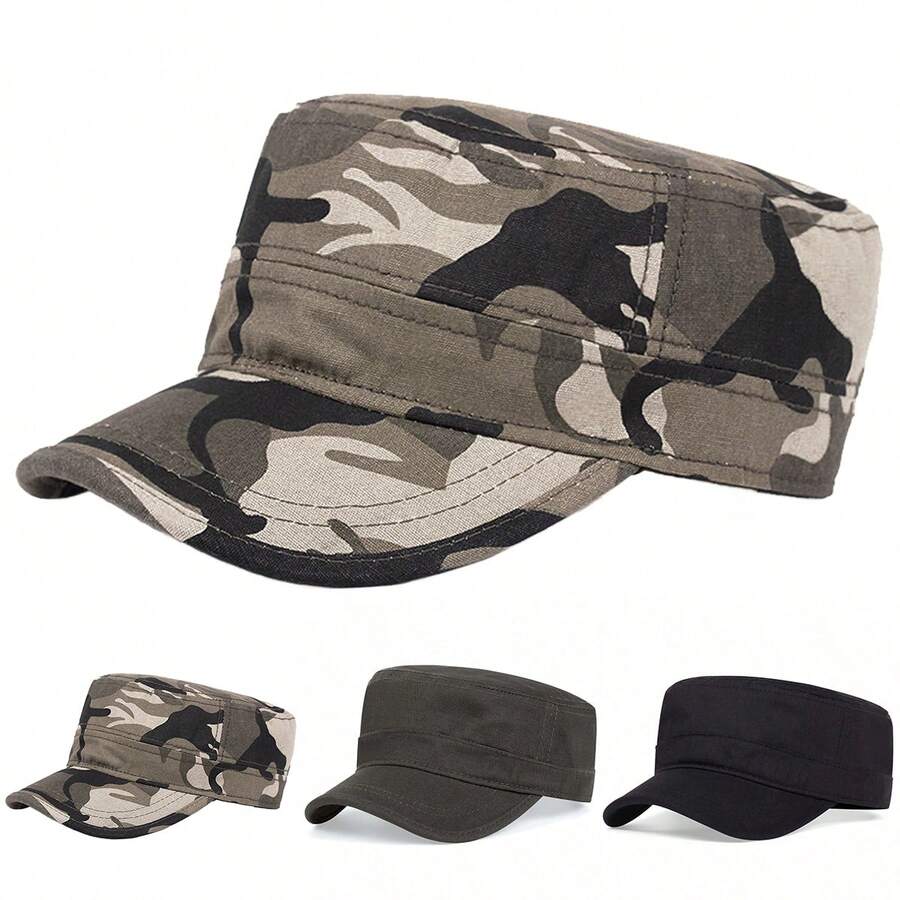 1pc Men Camouflage Flat Top Cap Outdoor Sports Baseball Cap Adjustable Sunscreen Leisure Hat For Spring And Autumn Travel And Beach Vacation - Multicolor - View 1
