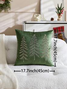 1件裝聖誕綠色聖誕樹刺繡枕套，適合室內裝飾、聖誕裝飾，四季通用，不含枕芯 - 綠色 - 查看 4