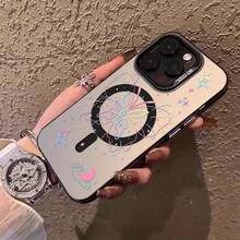 Funda magnética para teléfono móvil. Compatible con phone 16 Pro Max, 2025, 15 y 14 Pro. Incluye soporte. Resistente a caídas. IP12. Diseño elegante. Color plata con flores. - Blanco - Ver 5