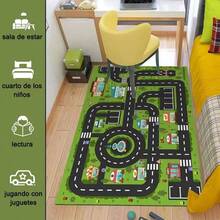Alfombra de Juego para Coche Porttil para Nios - Alfombra de Carretera para Nios, Sala de Juegos, Tapete Ciudad Carretera, Tapete Didactico Interactivo 80x120 - Verde + 60x40cm - Ver 5