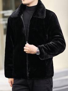 Men'S Fashion Faux Mink Coat Luxury Coat Thick Warm Lapel Collar Fashionable Solid Color Fur Jacket Autumn/Winter