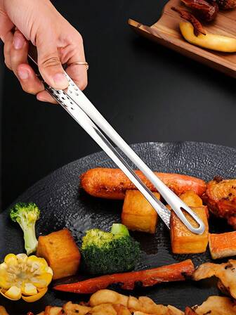 2pcs Stainless Steel Gold BBQ Tongs, Silicone Basting Brush, Spatula, Whisk - Perfect For Steak, Cake, Bread & Grilling - Ideal Kitchen Accessories For Baking, Salad, Fruit & Dessert