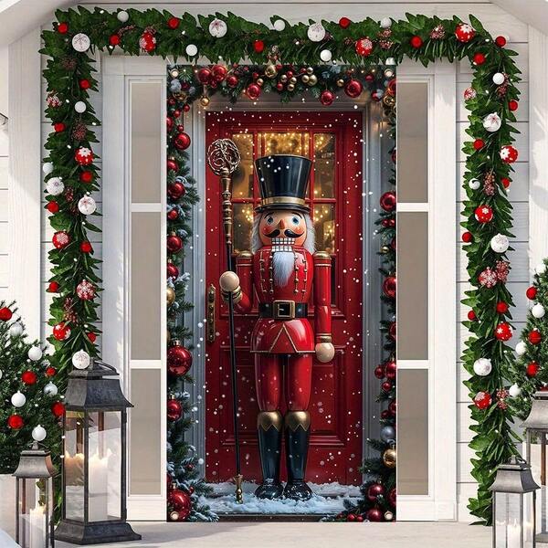 35.4x70.8 Inch Durable Polyester Christmas Nutcracker Doorway Banner - Holiday & Winter Decor Theme, No Power Or Feathers Needed - Great For Porch, Home Wall Art, And Outdoor Decoration, 1 Piece