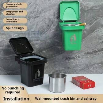 【大容量收纳】创意带盖垃圾桶，免打孔壁挂式垃圾桶，家用烟灰缸垃圾桶，浴室挂式垃圾桶，桌面垃圾桶